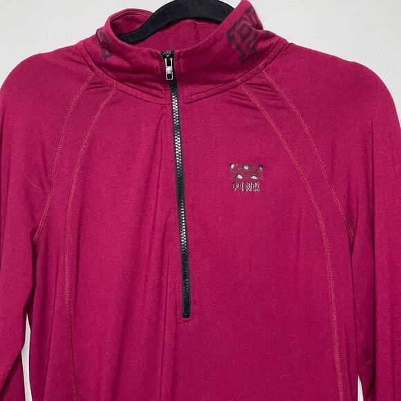 Pink Victoria’s Secret Ultimate Sweater Logo 1/2 Zip Mock Neck Athletic Pink M - Picture 2 of 11